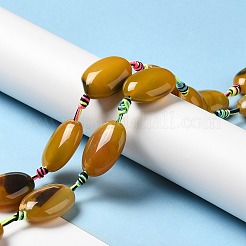 天然石瑪瑙ビーズ連売り  染め＆加熱  フラットオーバル  ブラウン  23.5~25x16.5~18.5x9~10mm  穴：2mm  約13個/連  16インチ&nbsp;G-K334-02D
