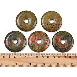 天然石ユナカイトペンダント  ドーナツ/円盤チャーム  40x6~7mm  穴：8mm&nbsp;G-C220-F01-40mm