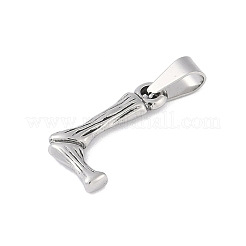 変色しない304ステンレススチールペンダント  竹風  ステンレス鋼色  文字L  19x11x3mm  穴：3x7mm&nbsp;STAS-F235-01P-L