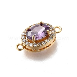 Brass Purple Cubic Zirconia Oval Connector Charms&nbsp;KK-D312-08G