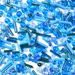 ガラスシードビーズ  混合スタイル  混合図形  ドジャーブルー  1~27x2~4mm  穴：0.7~1mm  約450g /ポンド&nbsp;SEED-S059-004