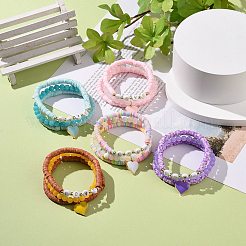 3 個 3 スタイル天然宝石 & アクリル単語愛ビーズ ストレッチ ブレスレット セット合金エナメル ハート チャーム  ポリマークレイ ヘイシ サーファー プレッピー ブレスレット 女性用  内径：2-1/8~2-1/4インチ（5.3~5.7cm）  1個/スタイル&nbsp;BJEW-JB08924