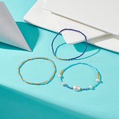 3ピース 3スタイル 天然パール&ガラスシードビーズ ストレッチブレスレットセット 女性用  ミックスカラー  内径：2-1/8インチ（5.3~5.45cm）  1個/スタイル&nbsp;BJEW-JB08891