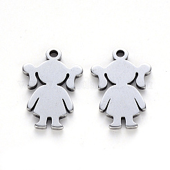 変色しにくい304ステンレススチールペンダント  レーザー切断  女の子  ステンレス鋼色  17x11x1mm  穴：1.4mm&nbsp;STAS-N092-58