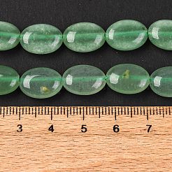 天然のグリーンアベンチュリンフラットオーバルビーズ連売り  14x10x6mm  穴：1mm  約29個/連  15.7インチ&nbsp;G-M206-22