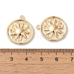 真鍮チャーム  カドミウムフリー＆ニッケルフリー＆鉛フリー  太陽とラウンド  18KGP本金メッキ  22x19x2mm  穴：2mm&nbsp;KK-S368-14G
