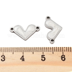 304ステンレススチールホワイトエナメルコネクタチャーム  ラブハートリンク  ステンレス鋼色  8.5x15.5x1.5mm  穴：1.2mm&nbsp;STAS-Z078-12P