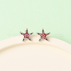 Brass Enamel Starfish Stud Earrings&nbsp;EJEW-I322-02P