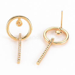 Brass Micro Pave Clear Cubic Zirconia Stud Earring Findings&nbsp;KK-S356-349-NF