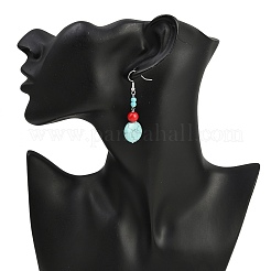 Brass Synthetic Turquoise Dangle Earrings&nbsp;EJEW-JE06589-02
