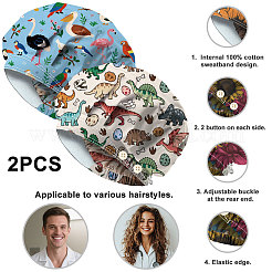 2Pcs 2 Styles Cotton Adjustable Printed Bouffant Hats Working Caps for Women Men&nbsp;AJEW-DR0002-48