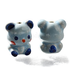手作りの陶器ビーズ  手描きの陶器ビーズ  ピックアップベア  ライトブルー  19x15.5~16x12~12.5mm  穴：1.8~2mm&nbsp;PORC-S002-06B