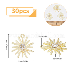 30個の合金ペンダント  ラインストーン付き  太陽のチャーム  ゴールドカラー  19x17x2.5mm  穴：1.4mm&nbsp;FIND-FH0008-94