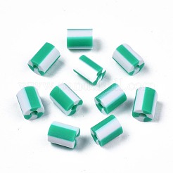 手作り樹脂粘土ビーズ  3トーン  コラム  ミディアムシーグリーン  5x2.5~6.5mm  穴：1.8mm&nbsp;CLAY-N011-50A-10