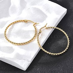 201 ステンレススチールフープピアス  304ステンレスピン付き  PVD真空メッキ  フラットラウンド  ゴールドカラー  34x2mm&nbsp;LS-EJEW-Q026-13G-A