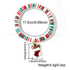 クリスマス 304 ステンレススチール エナメルチャームブレスレット  マルチカラーポリマークレイヘイシビーズストレッチブレスレット（女性用・男性用）  ゴールドカラー  リボン付きクリスマスソックス  6.50インチ（16.5cm）&nbsp;AH2991-13