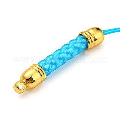 韓国ポリエステル糸ペンダント装飾  ゴールデントーン真鍮パーツ  シアン  73mm  穴：1.6mm&nbsp;FIND-K011-01G-02