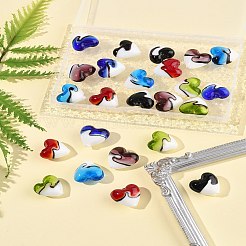 24個6色手作りランプワークビーズ  ハート  ツートン  ミックスカラー  19~20.5x20~20.5x11~12.5mm  穴：1.5~2.5mm  4個/カラー&nbsp;LAMP-FS0001-35