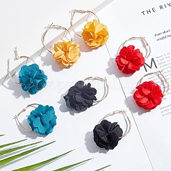 4 Pairs 4 Colors 3D Flower Cloth Hoop Earrings&nbsp;EJEW-AN0003-69