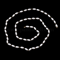 304 Stainless Steel & ABS Plastic Pearl Barrel Bead Cable Chains&nbsp;CHS-G048-06G