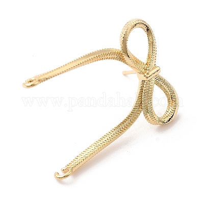真鍮のスタッドのイヤリングパーツ  カン付き  蝶結び  14KGP本金メッキ  29.5x23mm  穴：1.6mm  ピン：0.8mm&nbsp;KK-U061-14B-G-1