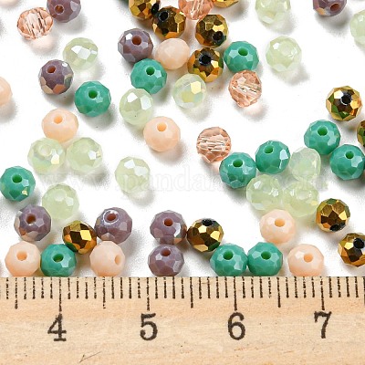 ガラスビーズ  多面カット  ロンデル  湯通しアーモンド  4x3mm  穴：0.4mm  約6800個/500g&nbsp;EGLA-A034-LM4mm-17-1