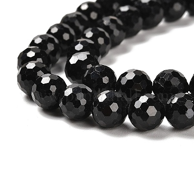 天然石ブラックトルマリンビーズ連売り 多面カットラウンド 7.8~8.8mm