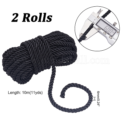 ポリエステルコード  ラウンド  ブラック  6mm  約10m /ロール&nbsp;OCOR-WH0067-17B-1