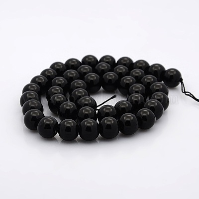 ラウンドガラスビーズ連売り  ブラック  10mm  穴：1mm  約40個/連  15.1インチ&nbsp;GLAA-A025-10mm-02-1