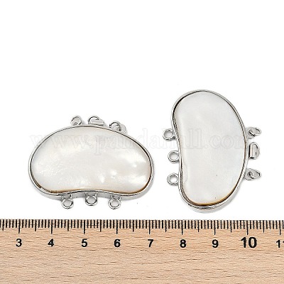 真鍮製ボックスクラスプ  シェルと  1連  3穴  プラチナ  ホワイト  6mm  穴：29.5x39x6.5~8mm&nbsp;KK-M299-04A-1