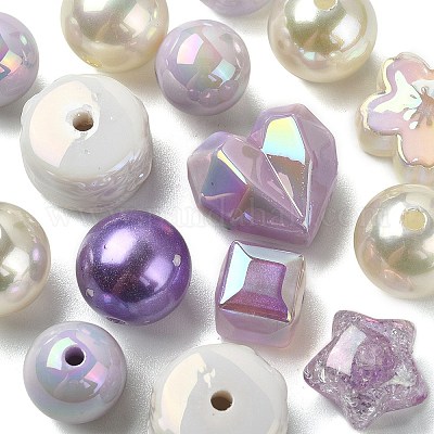 アクリルビーズ  混合図形  パープル  8~51x8~51x6~27.5mm  穴：1.8~3.8mm&nbsp;OACR-YW0001-70G-1