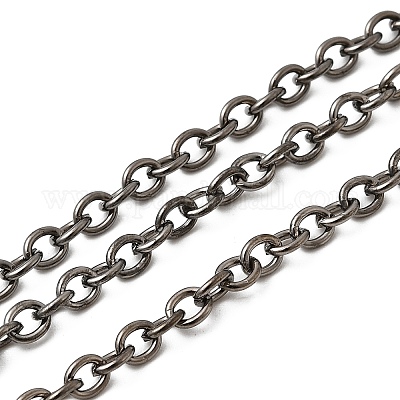 アイアン製アズキチェーン  ハンダ付け  スプールで  オーバル  鉛フリーとニッケルフリー  ガンメタ色  4x3.5x0.8mm  約328.08フィート（100m）/ロール&nbsp;CH-ZX007-B-FF-1