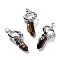 Natural Tiger Eye Pointed Pendants, Eco-Friendly Brass Finding, Platinum, Cadmium Free & Lead Free, Bullet, 48x24.5x14mm, Hole: 7x5.5mm