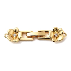 真鍮製マイクロペーブクリアキュービックジルコニアの留め金  花  18KGP本金メッキ  32.5x8x3mm  穴：1mm