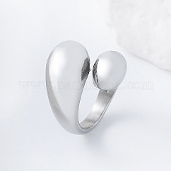 304 Stainless Steel Cuff Open Rings for Women, Teardrop, Stainless Steel Color, US Size 7(17.3mm)
