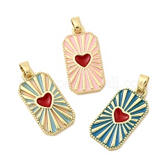 Rectangle & Heart Brass Pendants, with Enamel, Rack Plating, Long-Lasting Plated, Cadmium Free & Lead Free, Golden, Mixed Color, 27.5x14x2.5mm, Hole: 3.5x5.5mm