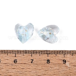 手作りのフォイルのガラスビーズ  ハート  ライトスカイブルー  11~12x12~13x8~8.5mm  穴：1~1.6mm&nbsp;FOIL-N029-09F