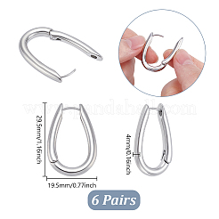 合金フープピアス6組  ティアドロップ  プラチナ  29.5x19.5x4mm&nbsp;EJEW-UN0003-22P