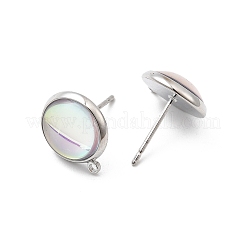 真鍮ガラススタッドピアス  カン付き  半円  ニッケルフリー  プラチナ  14x12mm  穴：1.2mm  ピン：0.7mm&nbsp;KK-F916-04P