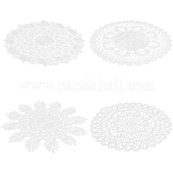 ポリエステルレースコースター4枚、4スタイル  カップマット  花  ホワイト  240~251x1mm  1個/スタイル&nbsp;AJEW-CY0002-07A