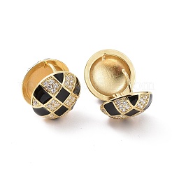 Clear Cubic Zirconia Tartan Pattern Ball Huggie Hoop Earrings with Enamel&nbsp;EJEW-F303-03G-01
