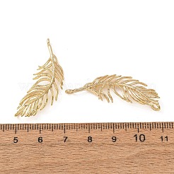 真鍮製のコネクトチャーム  フェザーリンク  ゴールドカラー  39x14.5x5.5mm  穴：1.8mmと2mm&nbsp;KK-CBAD6B8-01G
