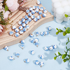 50Pcs Blue and White Floral Printed Porcelain Pendants&nbsp;HJEW-PH02184