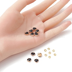 ハート合金エナメルチャーム  黄金の開いた丸カンで  ブラック  チャーム：8x7.5x2.5mm  穴：1.5mm  10個;縄跳び：20ゲージ  4x0.8mm  内径：2.4mm  10pc&nbsp;ENAM-YW0002-85D