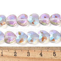 電気メッキガラスビーズセット  ハーフリアンボウメッキ  多面カット  ハート  春の緑  9.5~10x9.5~10x4.5mm  穴：1mm  約44個/連  15.87インチ（40.3cm）&nbsp;EGLA-L045-D-HR01