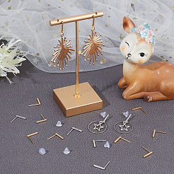 40個 2色真鍮スタッドピアス金具  穴付き  長方形  ニッケルフリー  環境に優しいプラスチック製のイヤーナット50個付き。  プラチナ·ゴールデン  12.5x1.5mm  穴：0.8mm  ピン：0.7mm  20個/カラー&nbsp;KK-BBC0002-80