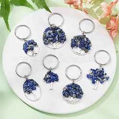 Natural Lapis Lazuli Chip & Alloy Tree of Life Pendant Keychain&nbsp;KEYC-JKC00648-03