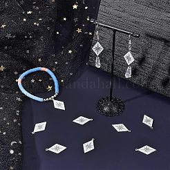 304ステンレススチールペンダント10個  エナメル  ステンレス鋼色  とがった星が8つ付いたひし形  ホワイト  25x14.5x1mm  穴：1.2mm&nbsp;STAS-NB0001-28