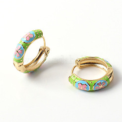 Flower Enamel Hoop Earrings&nbsp;LS-EJEW-G290-04G-A