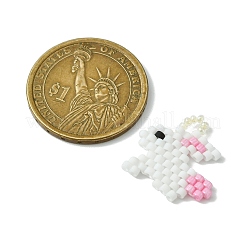 シードビーズ ビーズチャームペンダント  ウサギのチャーム  ホワイト  20x20x2mm  穴：4mm&nbsp;PALLOY-MZ00429